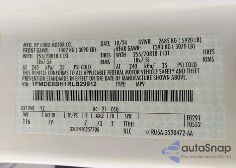 2024 Ford Bronco Outer Banks from USA, damaged, VIN 1FMDE8BH1RLB29912